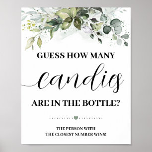 Poster Vert Combien de bonbons signe de jeu Baby shower