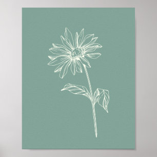 Poster Vert du dessin minimaliste de la floraison Chamomi