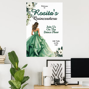 Poster Vert émeraude espagnol 15e anniversaire Quinceaner