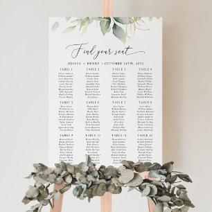 Poster Vert, Eucalyptus Feuilles, Mariage Seating Chart