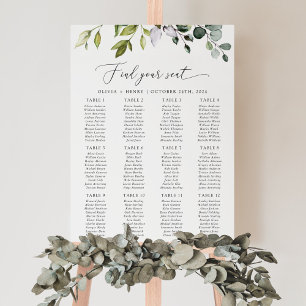 Poster Vert, Eucalyptus Feuilles, Mariage Seating Chart