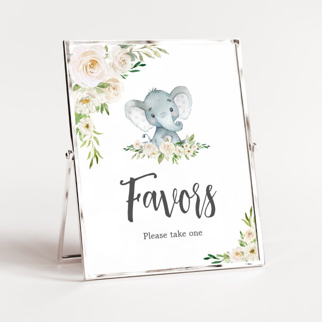 Poster Vert Floral Blanc Eléphant Baby shower Favorisé (A Little Peanut is on the Way Baby Shower Favors Sign)