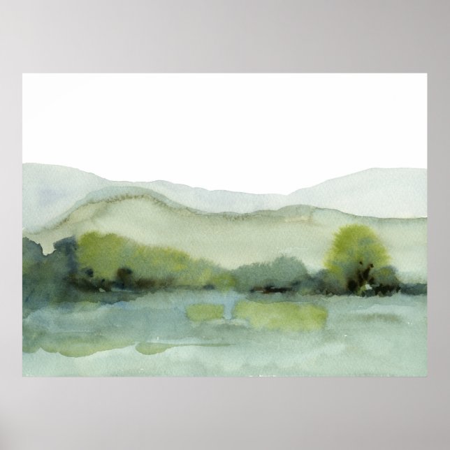 Poster Vert Hills Paysage Aquarelle (Devant)
