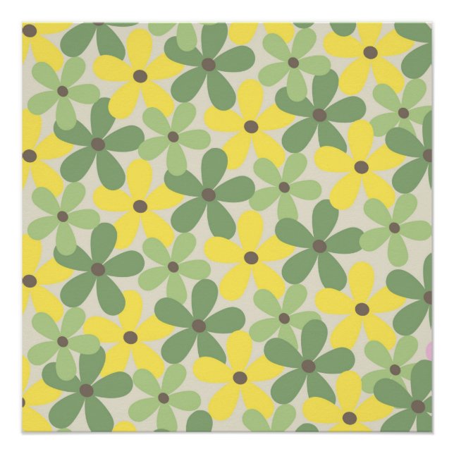 Poster Vert jaune rétro Y2K les années 70 Fleur Motif (Devant)