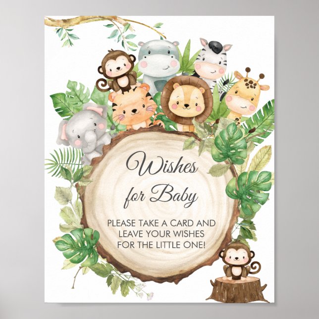 Poster Vert mignonne Jungle Animaux Voeux pour bébé Signa (Devant)