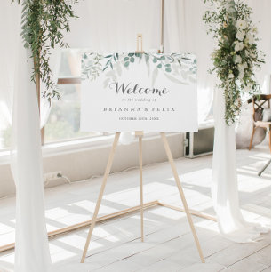 Poster Vert minimaliste Eucalyptus Accueil Mariage