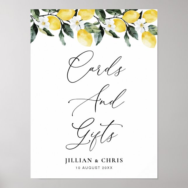 Poster Vert moderne Lemon Floral Cartes & Cadeaux (Devant)