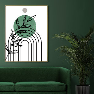 Poster Vert Sauge Géométrique Botanique Milieu de Siècle