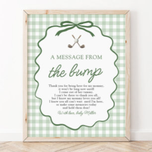 Poster Vert sauge Gingham Golf Un message du bébé