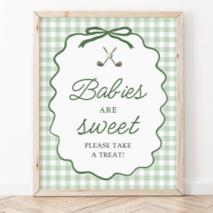 Poster Vert sauge Gingham Nœud Bébés de golf sont un sign