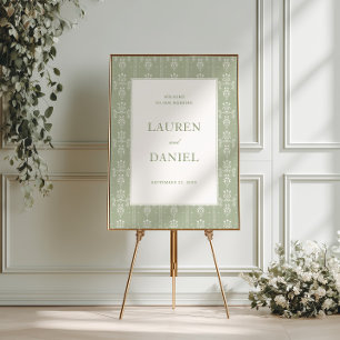 Poster Vert sauge Mariage de jardin vintage Bienvenue