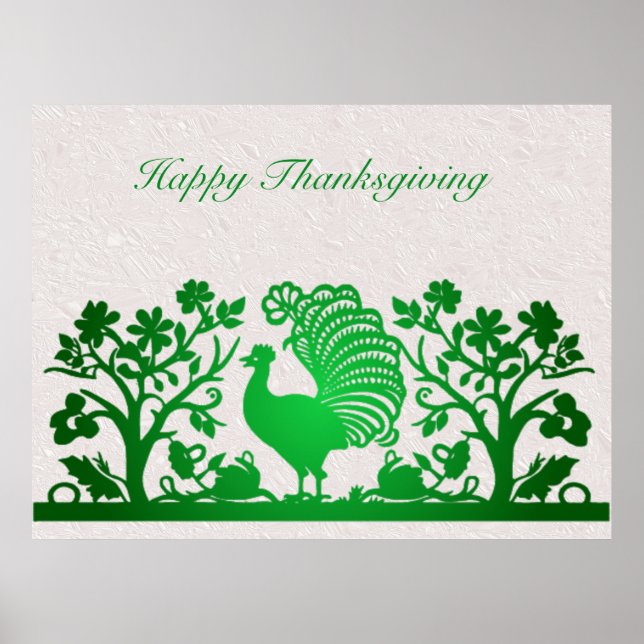 Poster vert Thanksgiving Turkey Floral (Devant)
