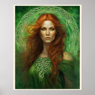 Poster Vert Yeux Rouge Cheveux Celtique Portrait de noeud