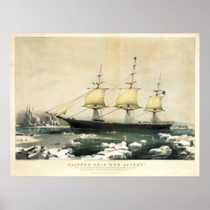 Poster Veste rouge Clipper Ship dans la glace au large du