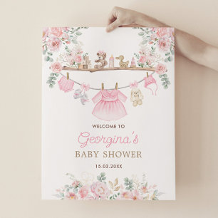 Poster Vêtements de bébé rose Floral Nursery Bienvenue