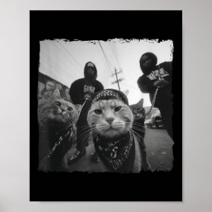 Poster Vêtements de rue Chats Gangster Motif de Chat Drôl