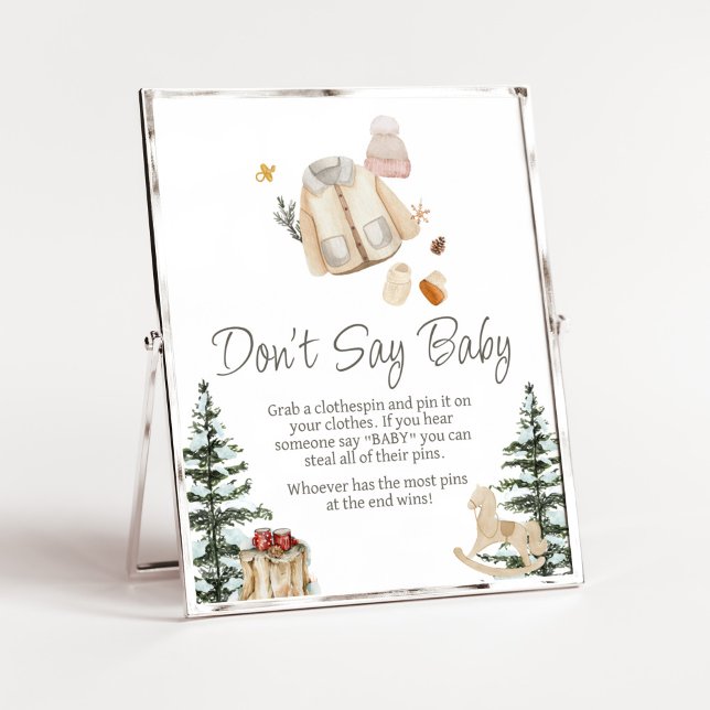 Poster Vêtements d'hiver Il fait froid dehors Ne pas dire (Merry Little Winter Baby Clothes Baby Shower Don't Say Baby Sign)