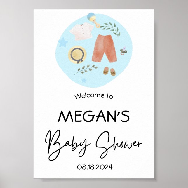 Poster Vêtements simples Baby shower bleu Accueil (Devant)