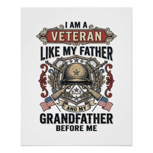 Poster Vétéran comme mon père grand-père avant moi Desig