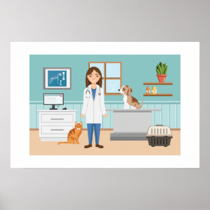 Poster Vétérinaire Clinique Vétérinaire Femme Avec Chat E
