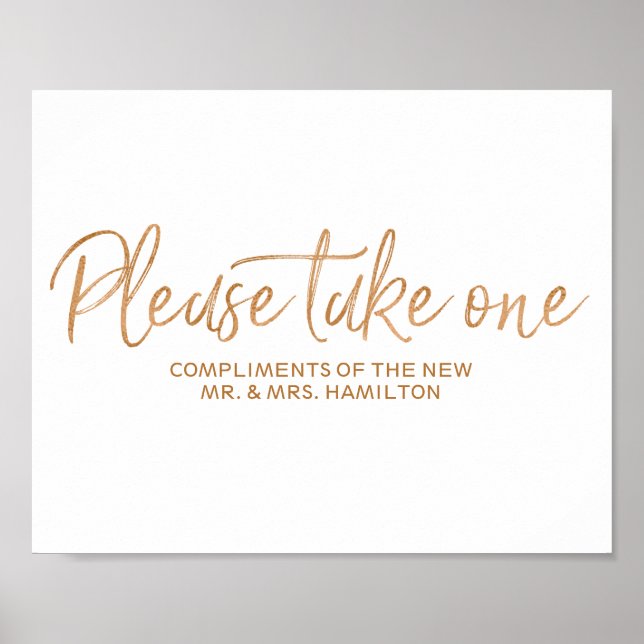 Poster Veuillez prendre un 8x10 Rose Gold Wedding Favors  (Devant)