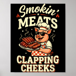 Poster Viandes fumées au barbecue et joues claquant drôle