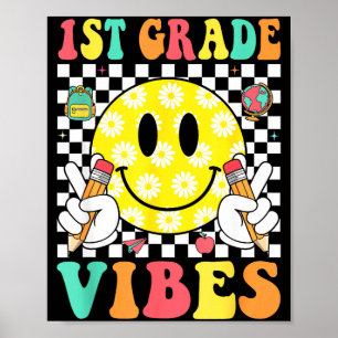 Poster vibes de 1re année sourire rétro visage enseignant