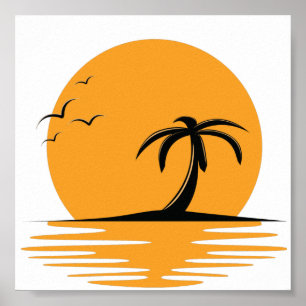 Poster Vibes de plage Été Rétro Coucher de soleil Vacance