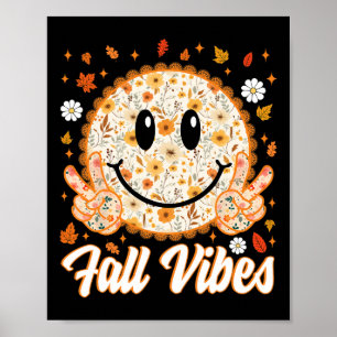 Poster Vibes de Rétro Automne Sourire Visage Thanksgiving