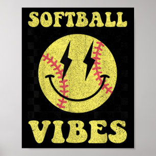 Poster Vibes de softball super Sourire Visage Filles Femm