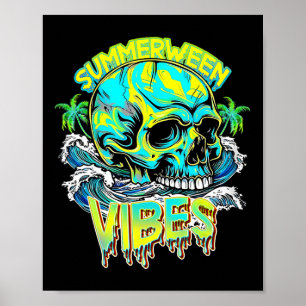 Poster Vibes de Summerween Crâne Horreur Plage Bonjour Ét