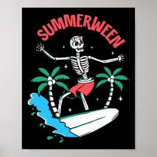 Poster Vibes d'été de Summerween Squelette surfant sur le