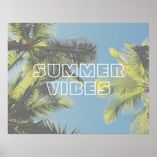 Poster Vibes d'été Tropical Palm Tree Green Blue Sky (Devant)