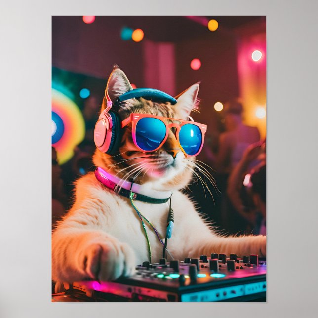 Poster Vibes DJ de chat, Cadeau Amoureux des chats (Devant)