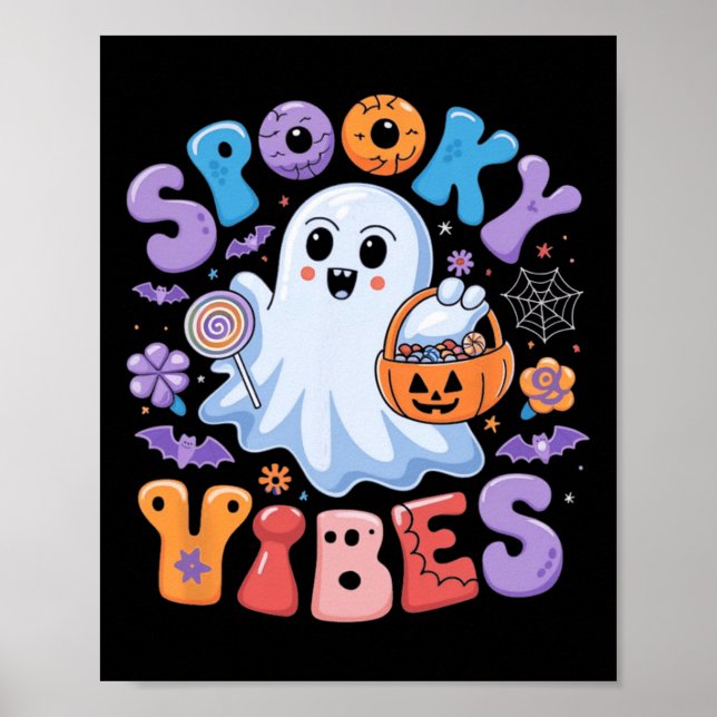 Poster Vibes éffrayant Ghost Retro Super Halloween Kids G (Devant)