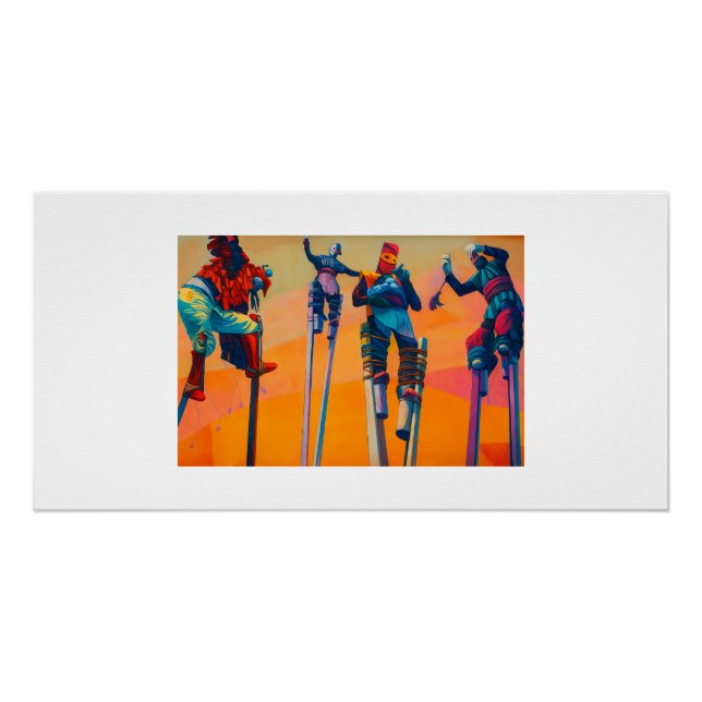 Poster Vibrant African Stilt Dancers in Traditional Masks (Devant)
