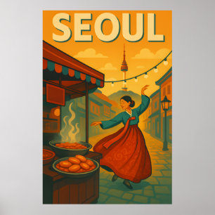 Poster Vibrant années 1960 : Seoul Pop Retro Travel Poste
