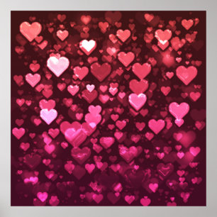 Poster Vibrant Coeurs de Bokeh rose et rouge de l'amour