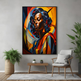 Poster Vibrant Cubiste Abstrait Portrait Art