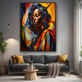 Poster Vibrant Cubiste Abstrait Portrait Art