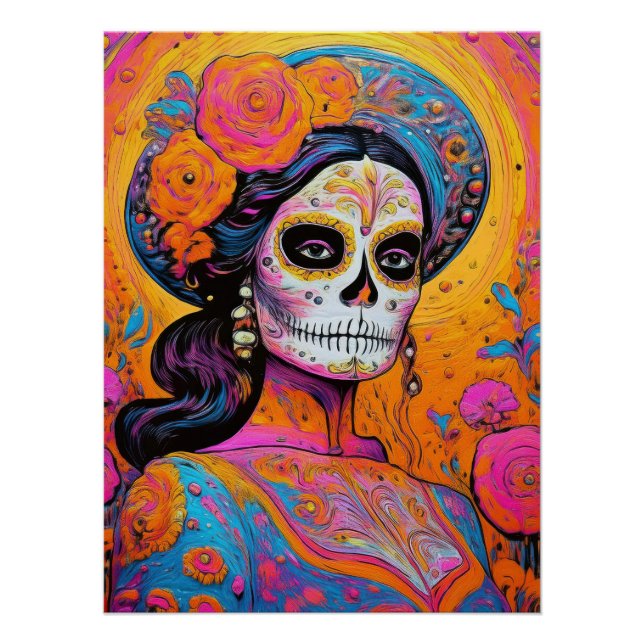 Poster Vibrant Dia de los Muertos in Charro Outfi (Devant)
