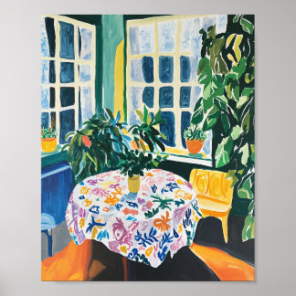 Poster Vibrant Interior Scene with Floral Tablecloth Post