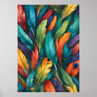 Poster Vibrant Motif de plume de Boho coloré