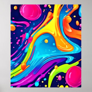 Poster Vibrant Neon Abstrait Art Splash