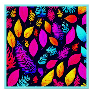 Poster Vibrant Néon Foliage : Captivant Motif Feuille