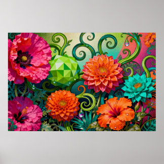 Poster Vibrant Paper Flower Bouquet - Colorful Artistic 