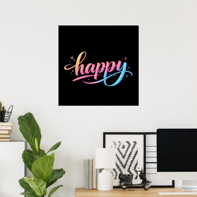 Poster Vibrant Pastel Gradient HAPPY Typography - Modern  (Bureau à domicile)