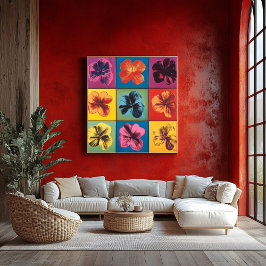 Poster Vibrant Pop Art Hibiscus Grille à fleurs - Moderne