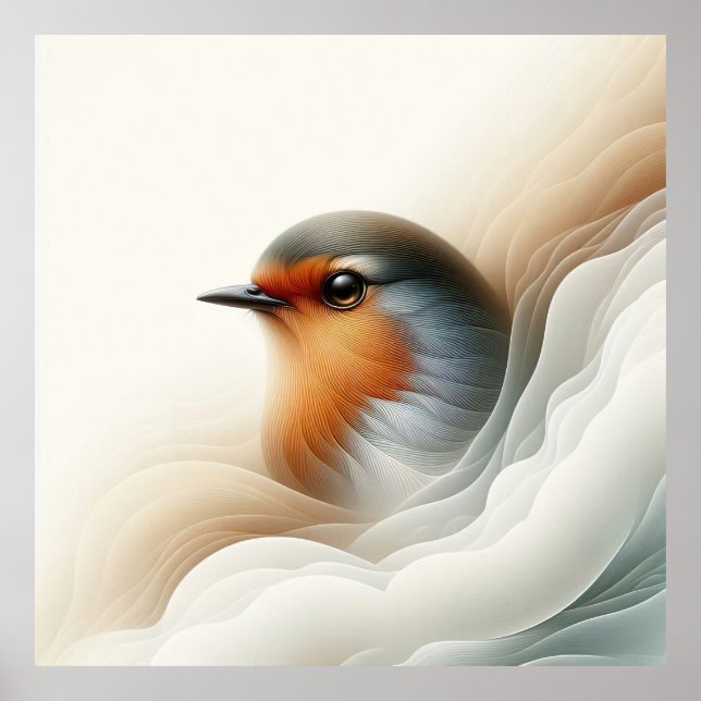 Poster Vibrant Robin Oiseau Art Nature Illustration (Devant)