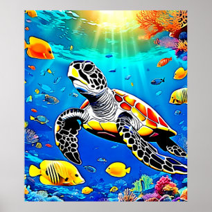 Poster Vibrant Turtle Reef Life